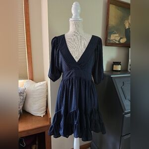 Storia Navy Blue Dress Size Small Open Double Tie Back